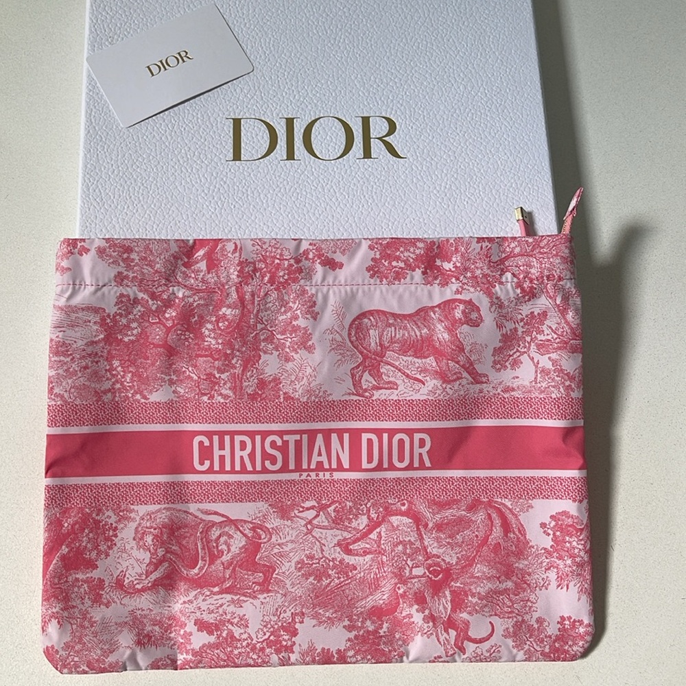 Dioriviera Dior l Toile De Jouy Travel Zipped Pouch Candy Pink Technical Fabric